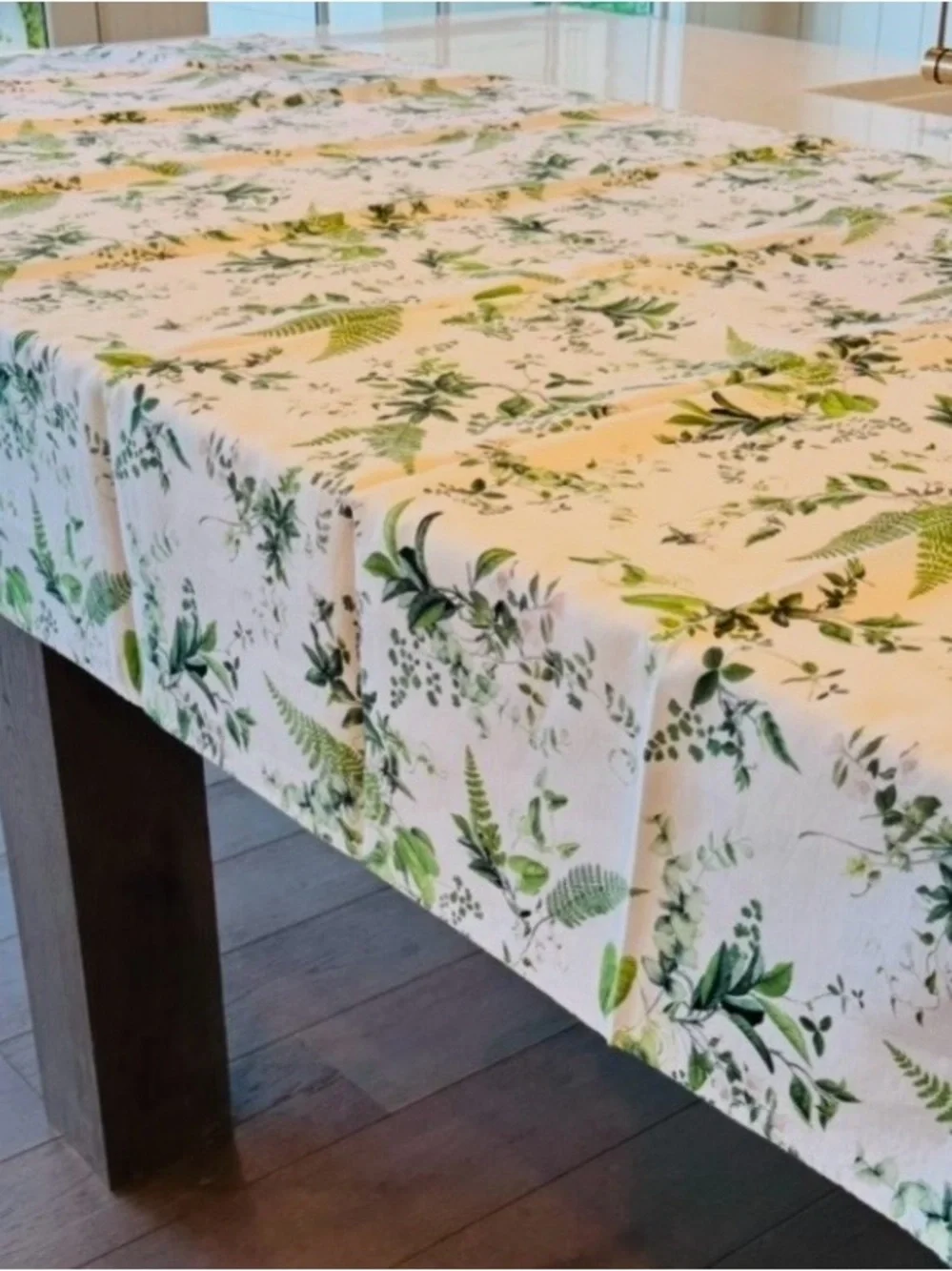 Rare Terrain By Hope Home 100% Linen Botanical Tablecloth Green & White